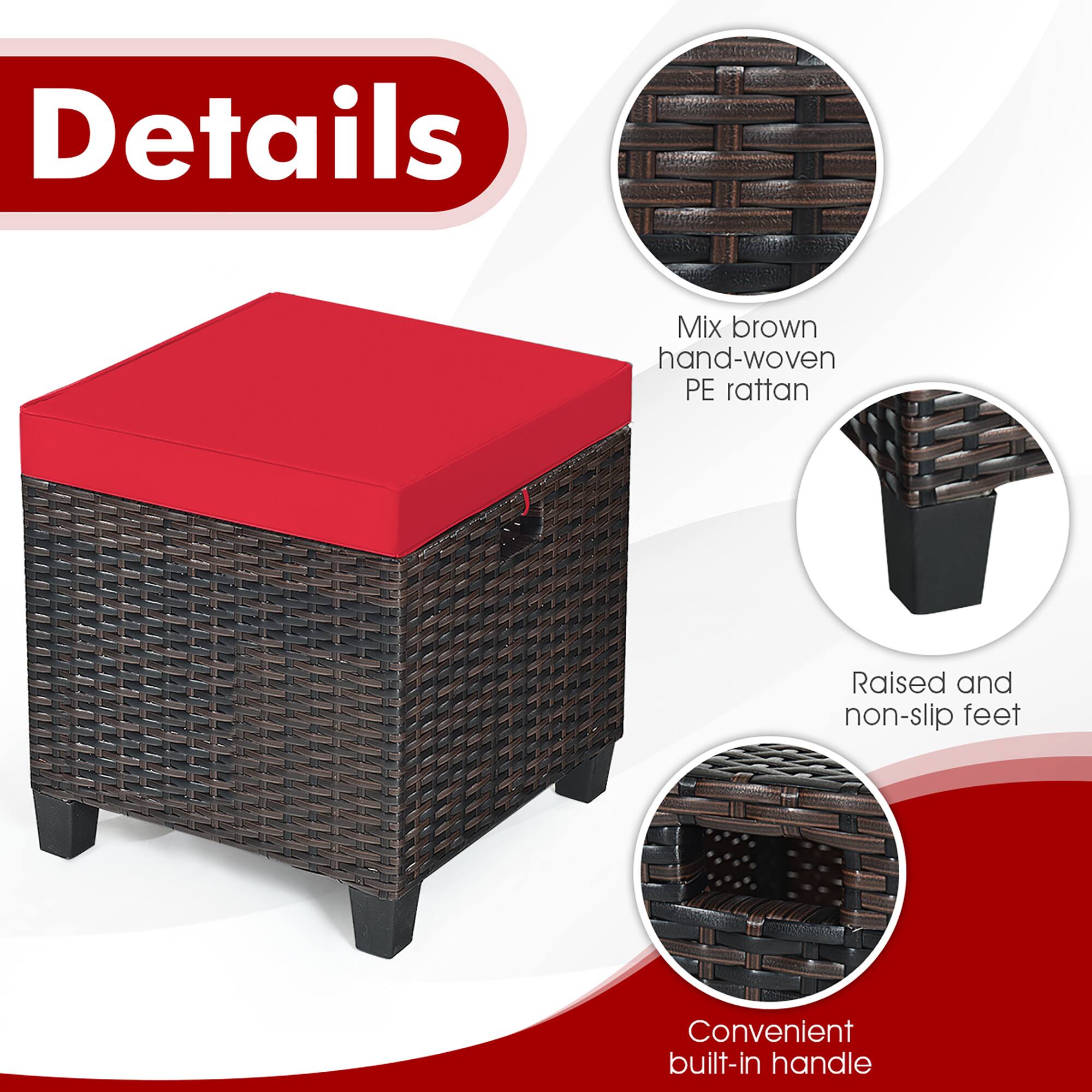 Details: Mix brown hand-woven PE rattan, Raised and non-slip feet, Convenient built-in handle.