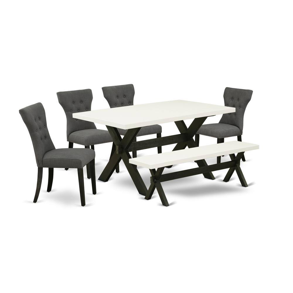 Left. East West Furniture - East West Furniture 6-Pc Dining room Table Set-Dark Gotham Grey Linen Fabric Seat and Button Tufted Chair Back Kitchen - Multi-Color.