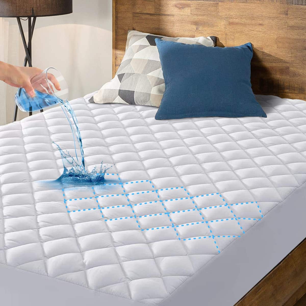 Comfort Essence - Queen Size Waterproof Mattress Pad Protector Breathable Quilted Cover Noiseless Fitted Sheet Topper Upto 21 - White
