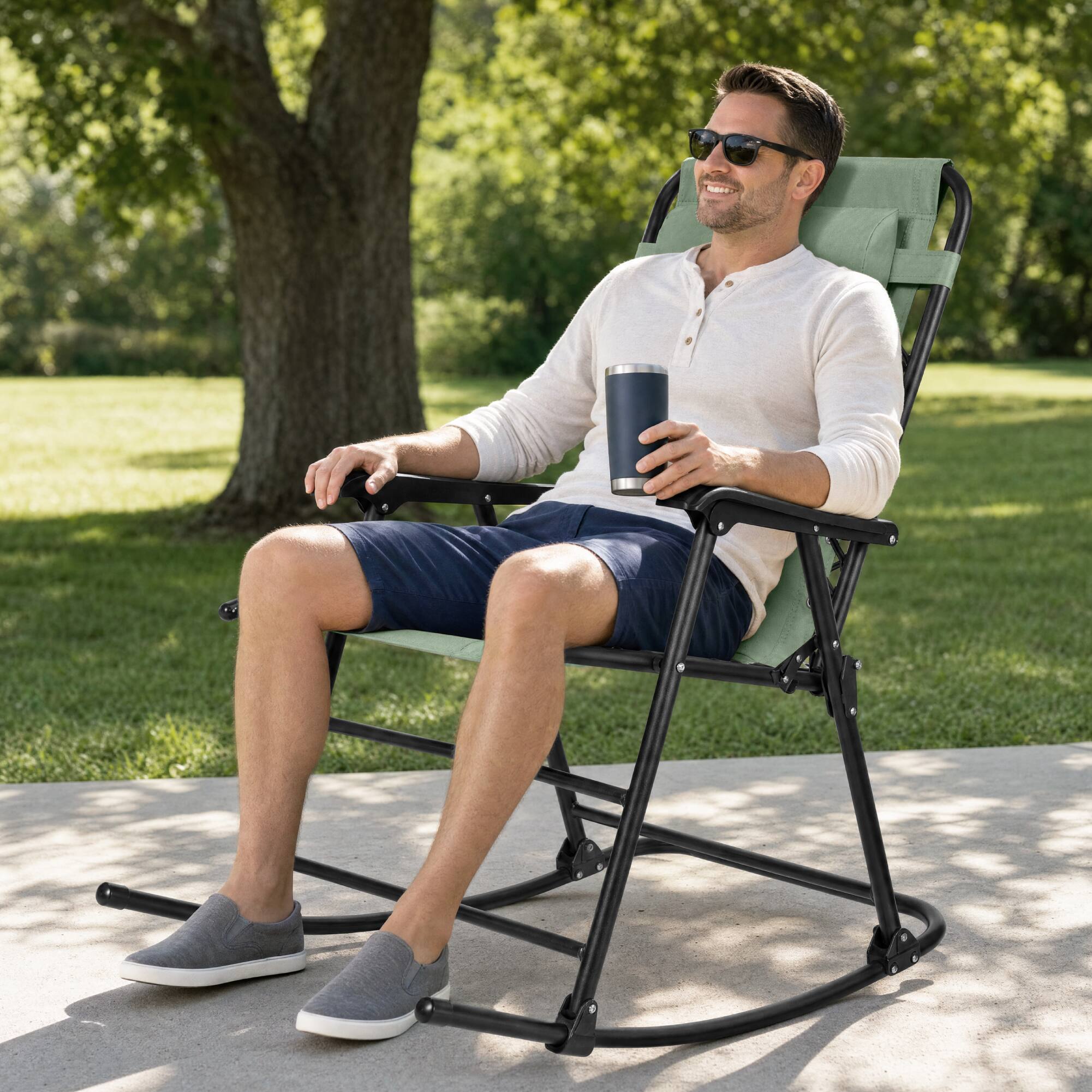 Alt View 7. Best Choice Products - Best Choice Products Padded Folding Zero Gravity Rocking Chair with Headrest, Outdoor Camp Chair - Sage Green - Sage Green.
