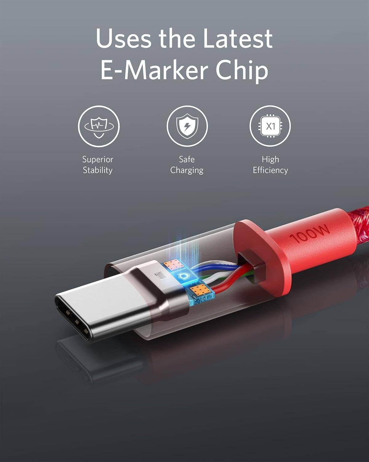 Uses the Latest E-Marker Chip, Superior Stability, Safe Charging, High Efficiency, 100W