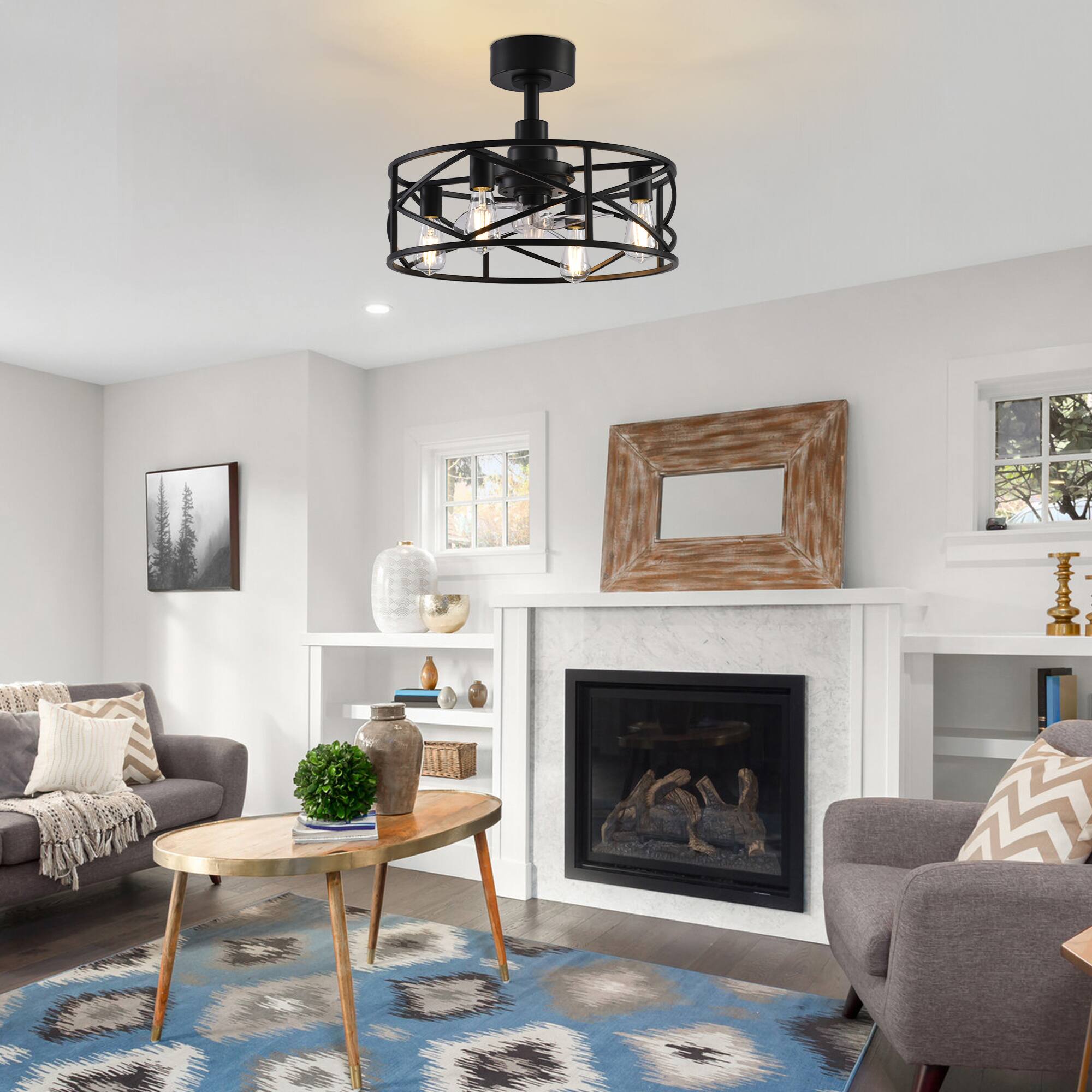 Alt View 2. Breezary - 20-Inch Ceiling Fan with 3 PC Blades, 5" & 10" Downrods, DC Motor, 6-Speed Remote Control with Memory Function - Matte Black.