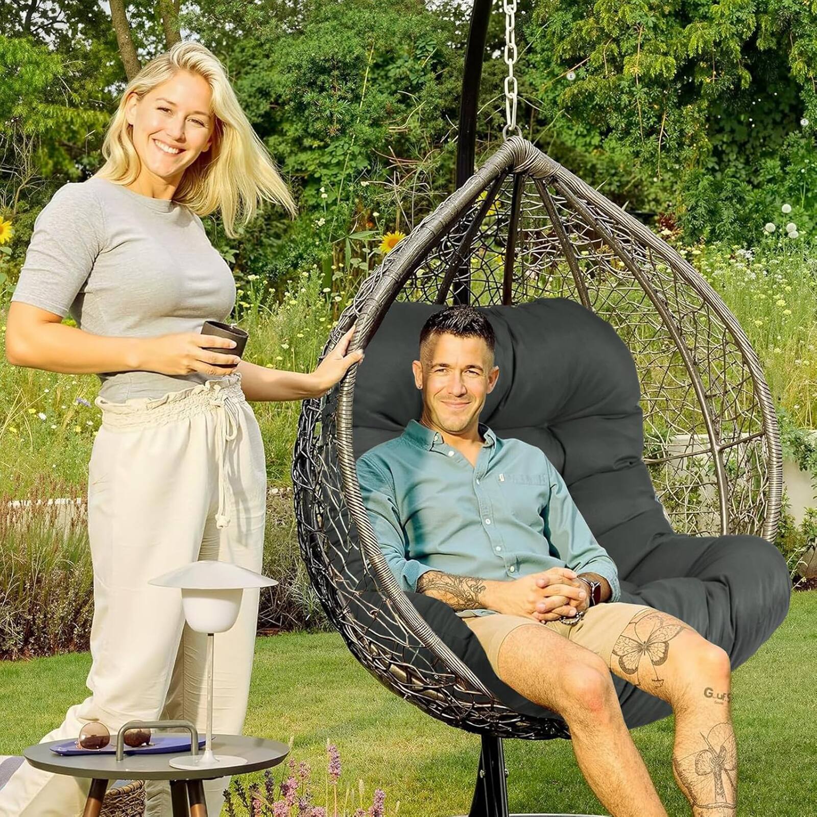 Alt View 6. Chateau Abodes - Outdoor Egg Chair Cushion, 7.9in Thick Waterproof Replacement for Hammock & Swing Chairs, Patio & Porch - Dark Gray.