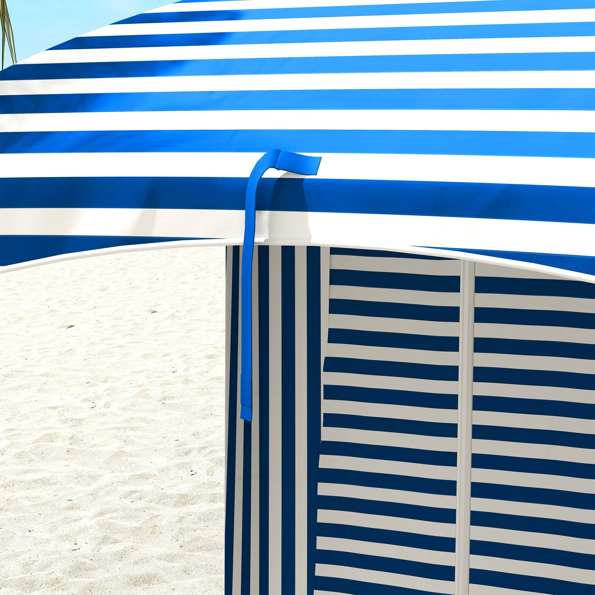 Alt View 4. Outsunny - 5.9' x 5.9' Portable Beach Umbrella, Ruffled Outdoor Cabana with Walls, Vents, Sandbags, Carry Bag - Blue White Strip.