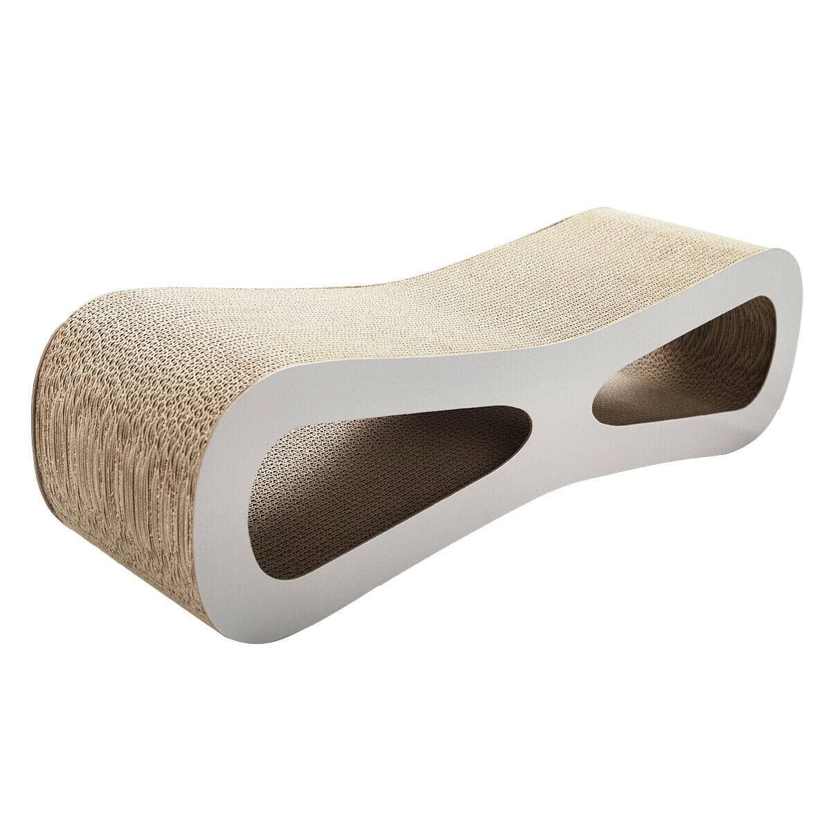 Left. Pefilos - Cat Scratching Pads, Cat Scratcher Cardboard Lounger Curved Shape Furniture Play Rest Sleep Cardboard with Catnip Toys - Beige.