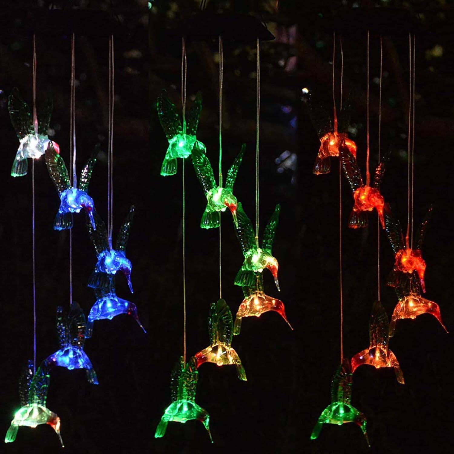 Back. Fabibe - Solar Hummingbird Wind Chime Color Changing Solar Mobile Wind Chime Outdoor Mobile Hanging Patio Light Solar - Default.