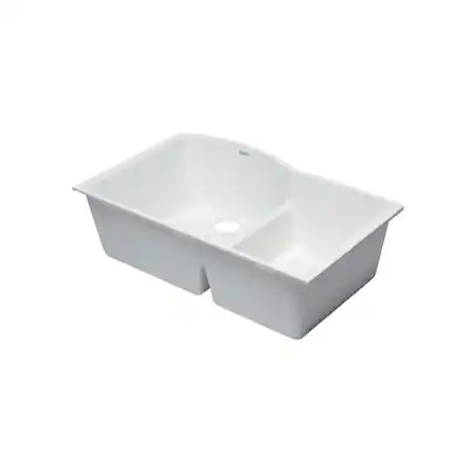Front. Alfi - White 33" Double Bowl Undermount Granite Composite Kitchen Sink - White.