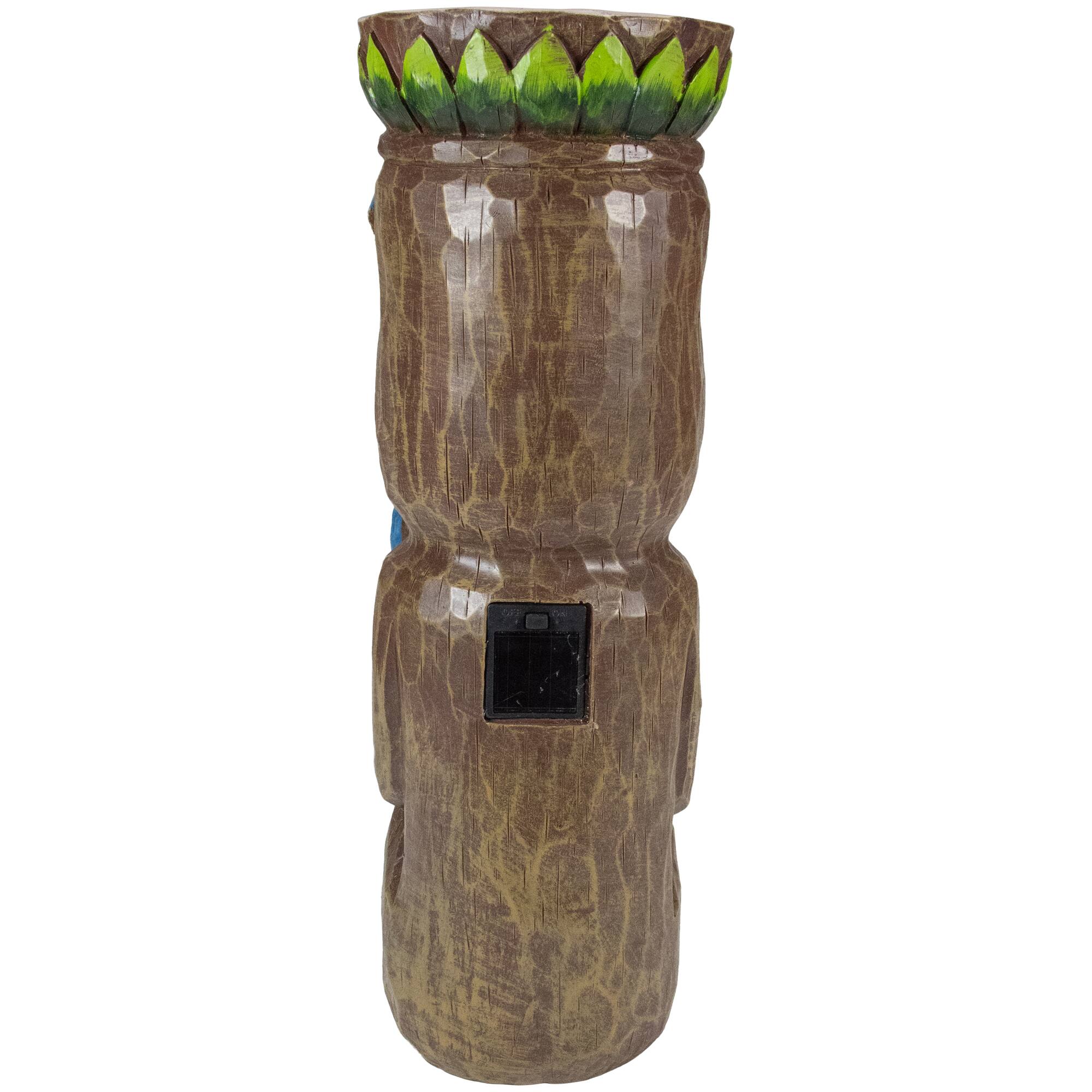 Alt View 4. Northlight - 16" Solar Lighted Polynesian Outdoor Garden Tongue Out Tiki Statue - Brown.