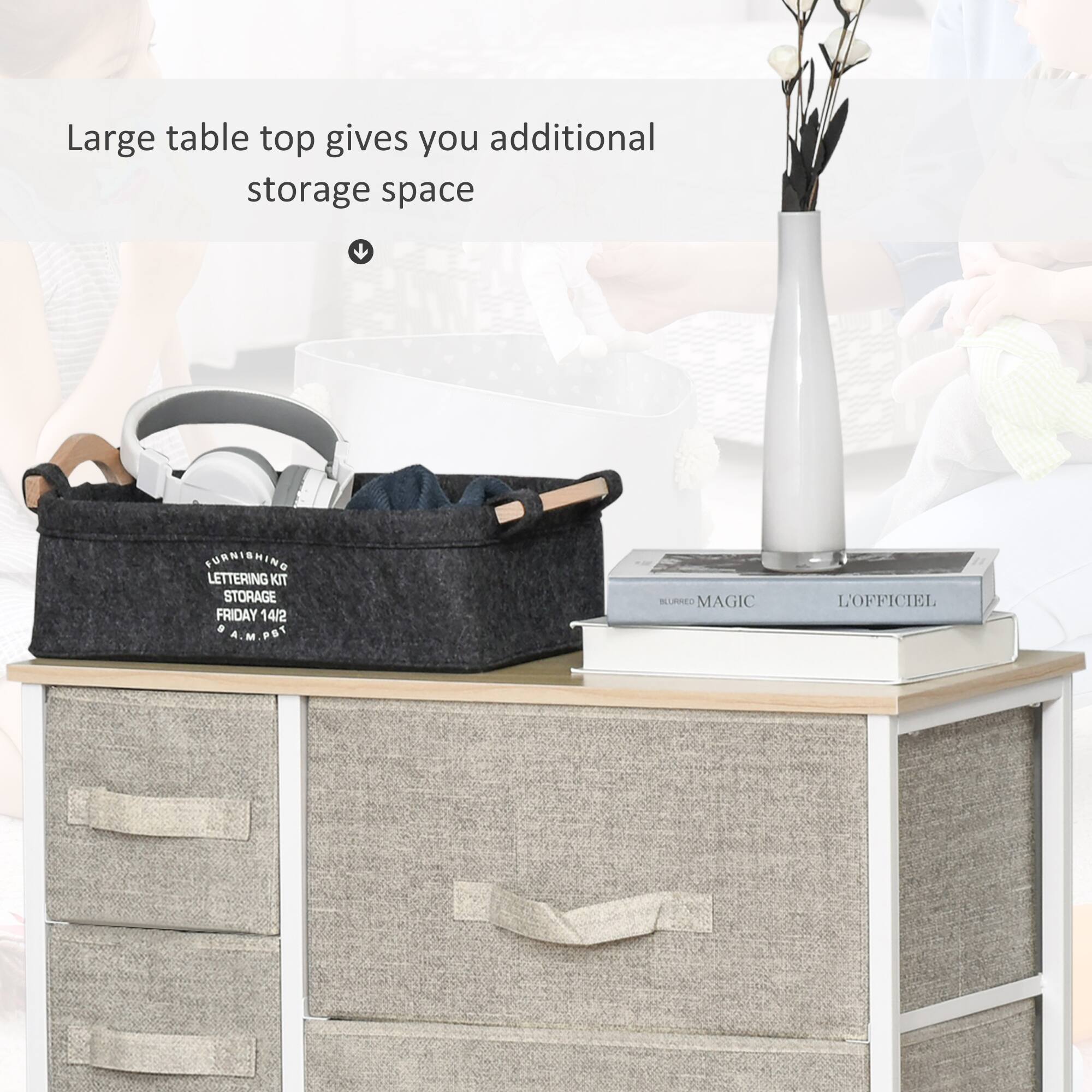 Large table top gives you additional storage space

FURNISHING LETTERING KIT STORAGE FRIDAY 14/2 . 4.M.PST

PST M BLURRED MAGIC L'OFFICIEL