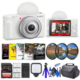 Sony - ZV-1F Vlogging Camera (ZV1F/W) + Filter Kit + 64GB Card + Corel Software - White