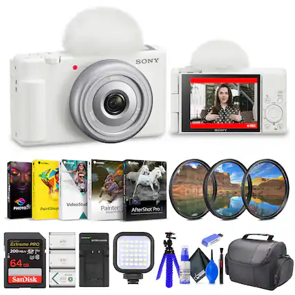 SONY ZEISS TESSAR 1 20776 SONY REC Fn
- CONEL COLPEE orthage
- EODI PalOter
- VideoStud
- PHOTOW PaintShop
- CONEL COEL Attarsha
- Painter AfterShot Pro essentials
- SMOIE Extreme PRO
- aid. C A CtCe 200 MR/ 0 1 7 64 GH
- SanDisk 64 GB Extreme PRO 200 MB/s
- COREL PHOTO PAINT
- COREL PAINTSHOP
- COREL VideoStud
- COREL Painter essentials
- COREL AfterShot Pro 3
- SDHC UHS-I
- BATTERY CHARGER
- LED LIGHT
- TRIPLE REFLECTOR
- CAMERA BAG
- CLEANING KIT