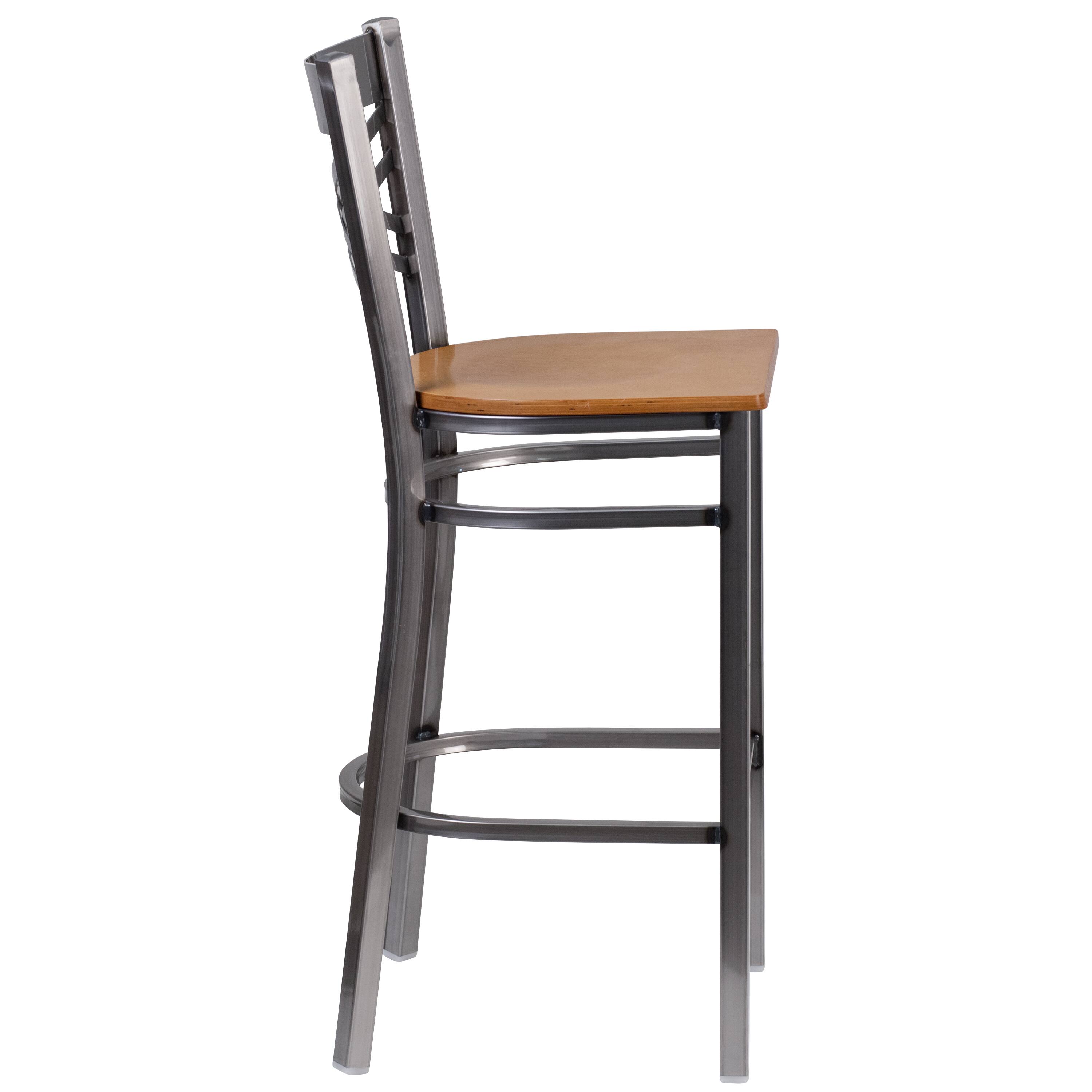 Alt View 5. Emma + Oliver - 2 Pack Clear Coated "X" Back Metal Restaurant Barstool - Natural Wood Seat/Clear Coated Metal Frame.