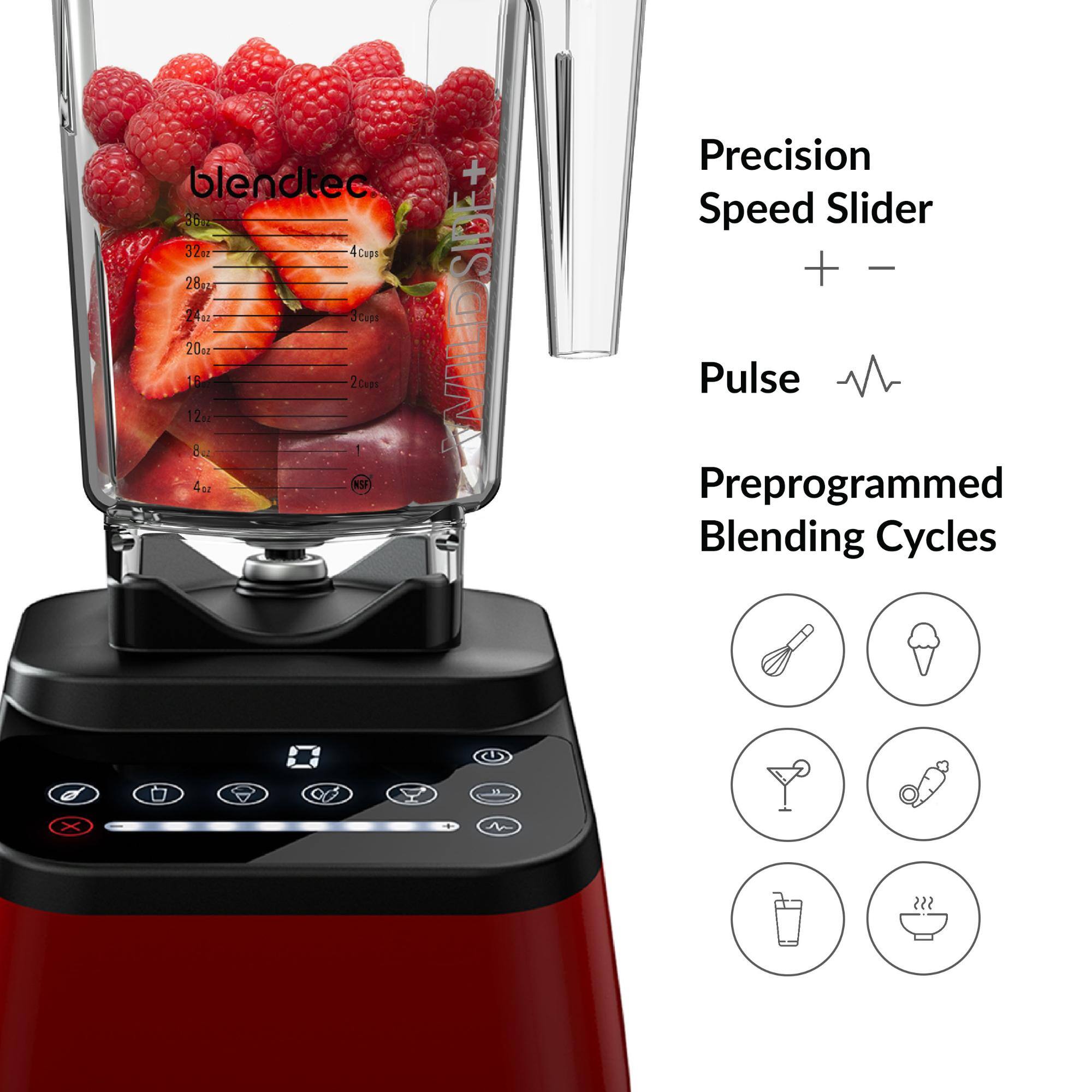 blendtec 86 322 4Cups 28m 2412 3Cups 20oz L8 2Cups 12 8. 4or NSF + WILDSIDE Precision Speed Slider + Pulse Preprogrammed Blending Cycles