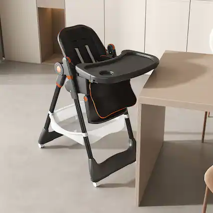 Front. GOODSILO - Adjustable Infant High Chair for Ages 0-6 Years - Portable Feeding Seat with Safety Harness and Locking Wheels - Black.