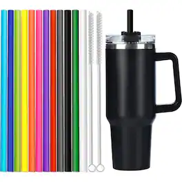 PARKER SLATER - 12-pack 12in replacement straws for 30oz/40oz tumblers, reusable plastic with 2 cleaning brushes, fits Stanley cups - Multicolor