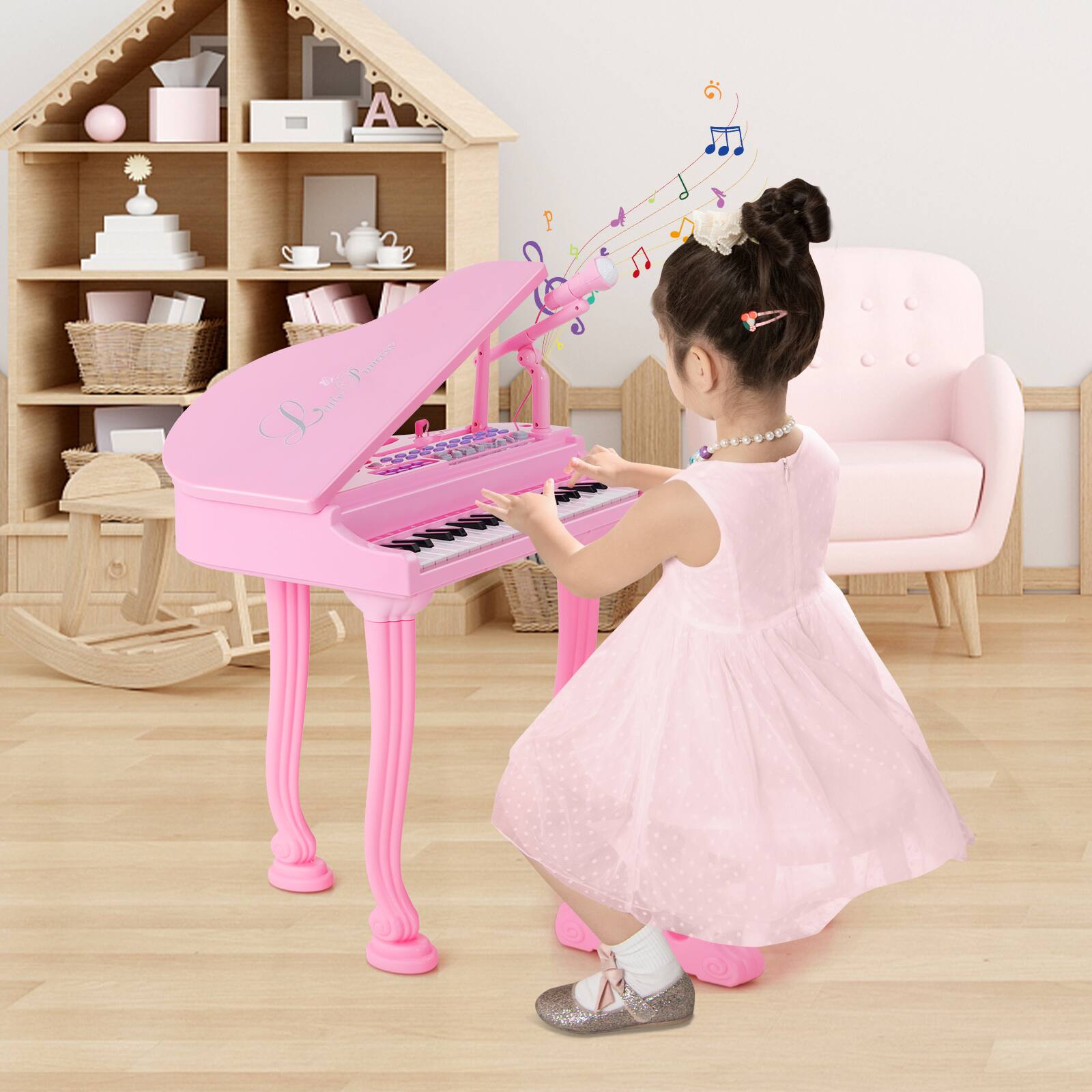 Alt View 11. Costway - 37 Keys Kids Piano Keyboard Toy Toddler Musical Instrument with Stool & Microphone - Pink.