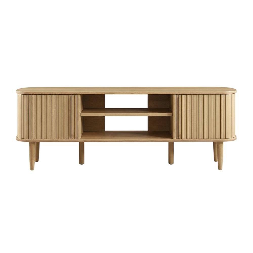 Back. FurniFact - Brown wooden TV stand with sleek design and sturdy construction - Brown.