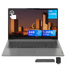 Lenovo - Ideapad 3 15.6" FHD IPS Touch Laptop,Intel Core i3-1115G4,8GB DDR4,256GB SSD+1TB Dock Set,720p HD Camera,Win11 - Arctic Grey