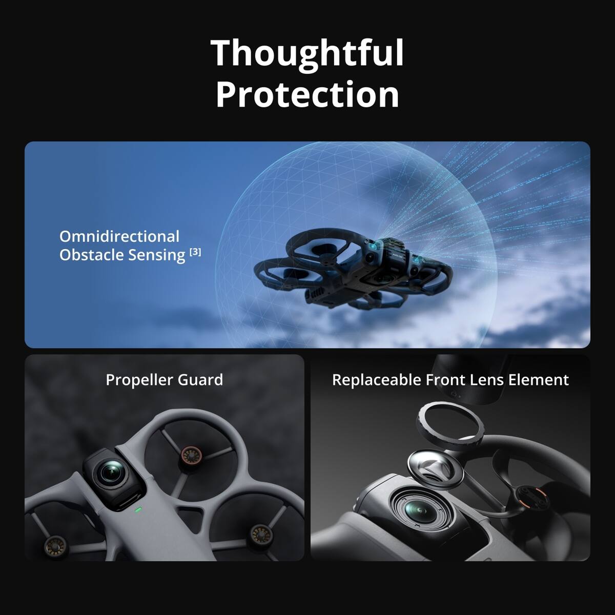 Thoughtful Protection  
Omnidirectional Obstacle Sensing [3]  
Propeller Guard  
Replaceable Front Lens Element