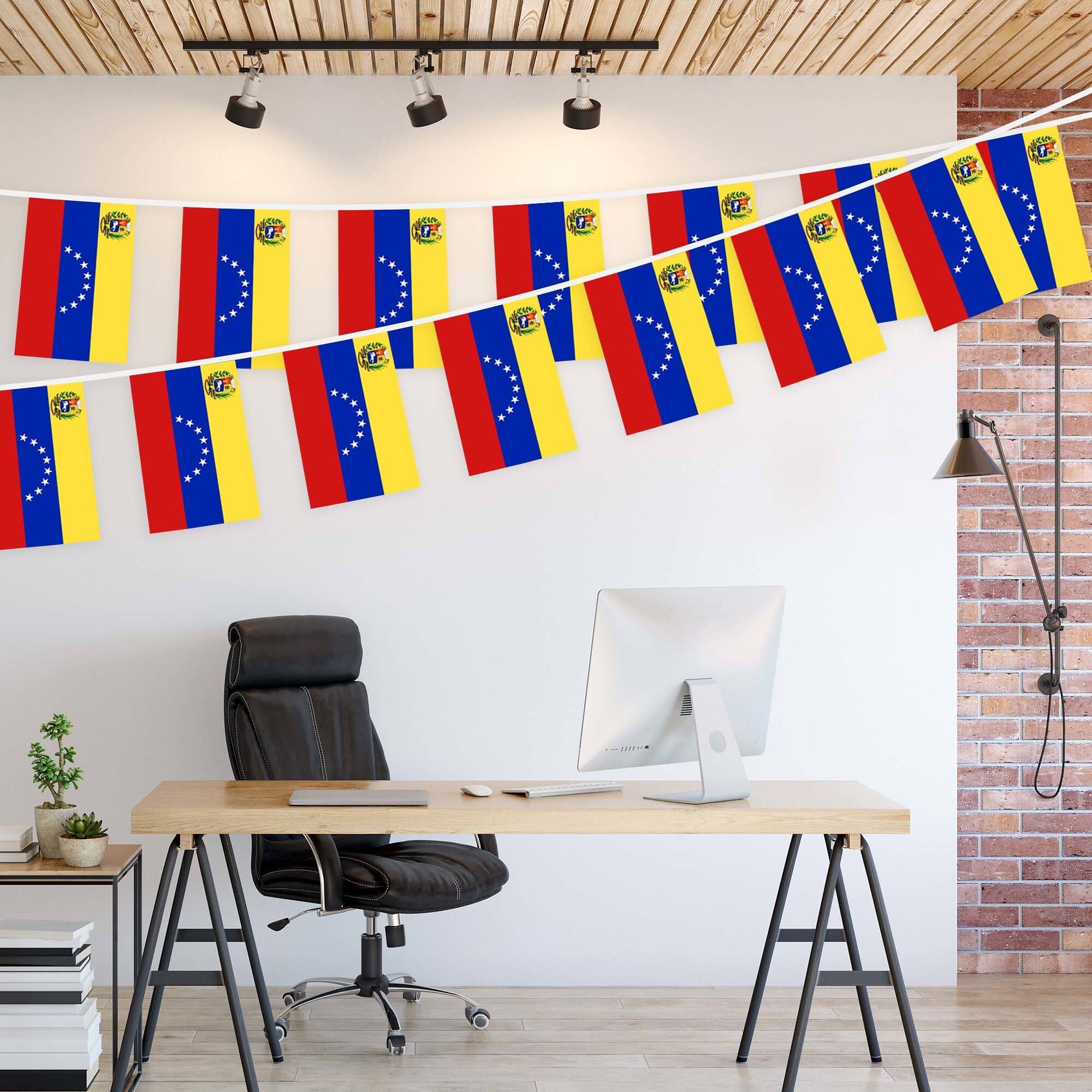 Left. G128 - Venezuela Mini Flag Bunting Banner — 33 ft, 38 Flags (8.2 x 5.5 in), 150D Polyester. - Assorted Colors.