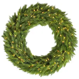 PULUZ - Christmas Decoration, 48 in Pre-Lit Norwegian Spruce Artificial Christmas Wreath with 150 LED Lights - Green