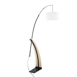 Loheer - Natural Wood Floor Lamp with White Linen Shade for Living Room Bedroom Arched Standing Tall Light - Natural Wood,White