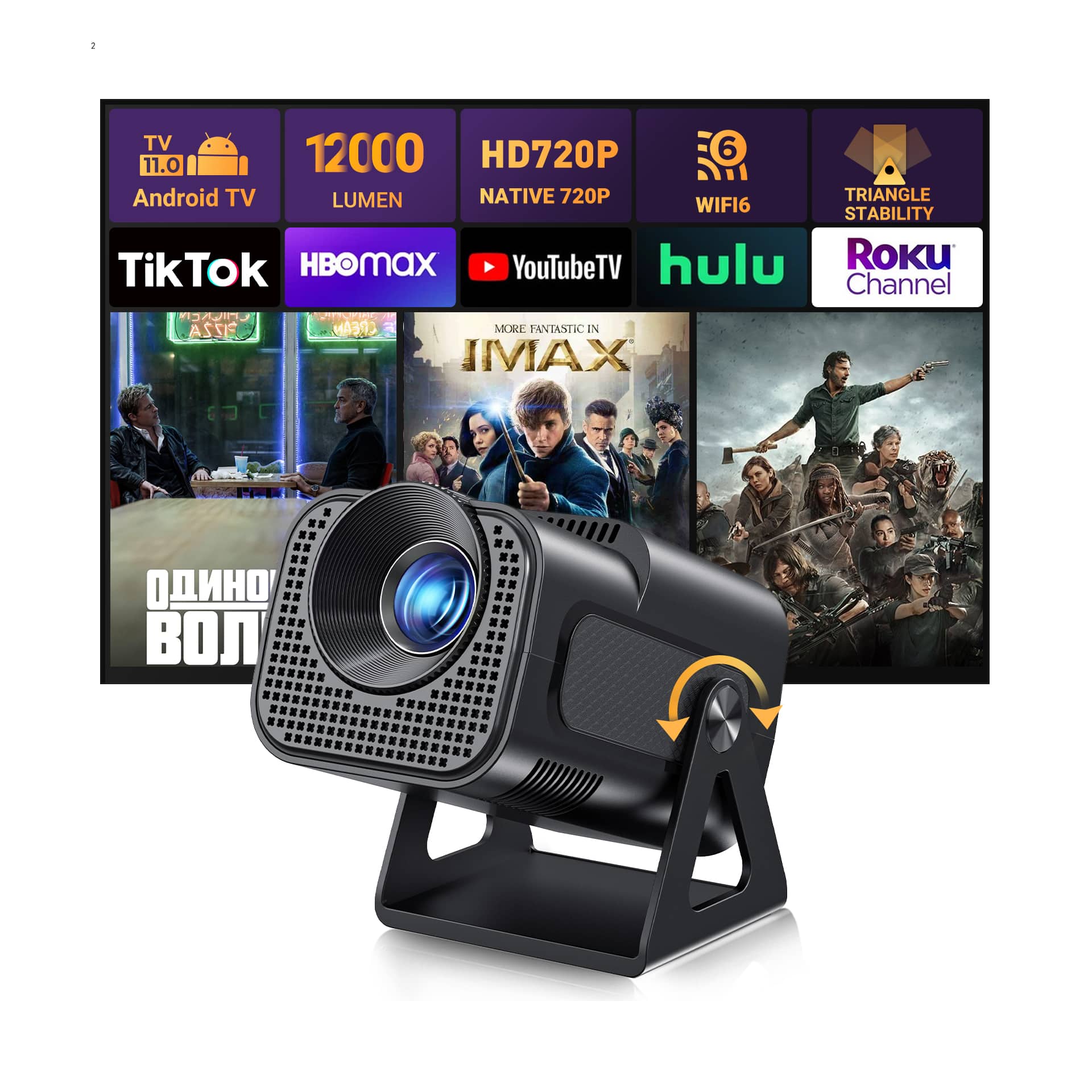 TV 11.0 Android TV
12000 Lumen
HD720P Native 720P
WiFi6
Triangle Stability
TikTok
HBO Max
YouTube TV
Hulu
Roku Channel
IMAX
Fantastic in IMAX