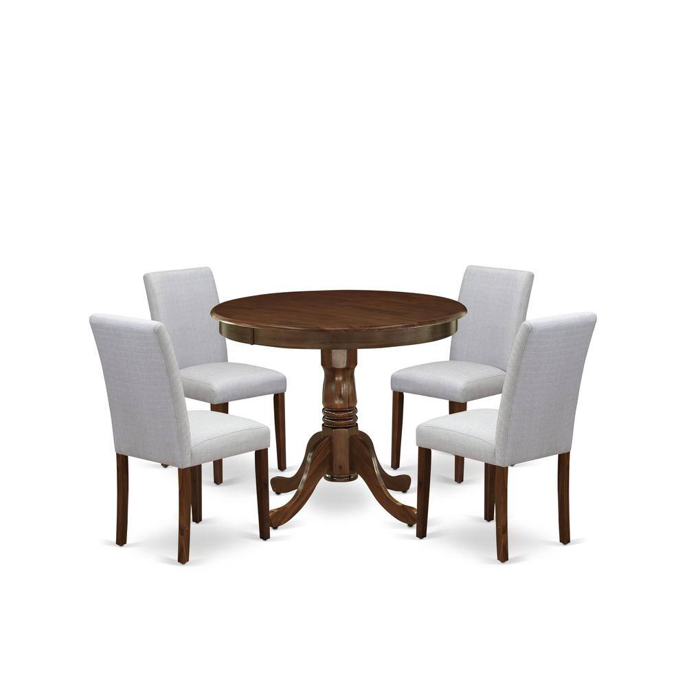 Angle. East West Furniture - 5 Pc Kitchen Set Contains a Round Table and 4 Upholstered Chairs - Grey.
