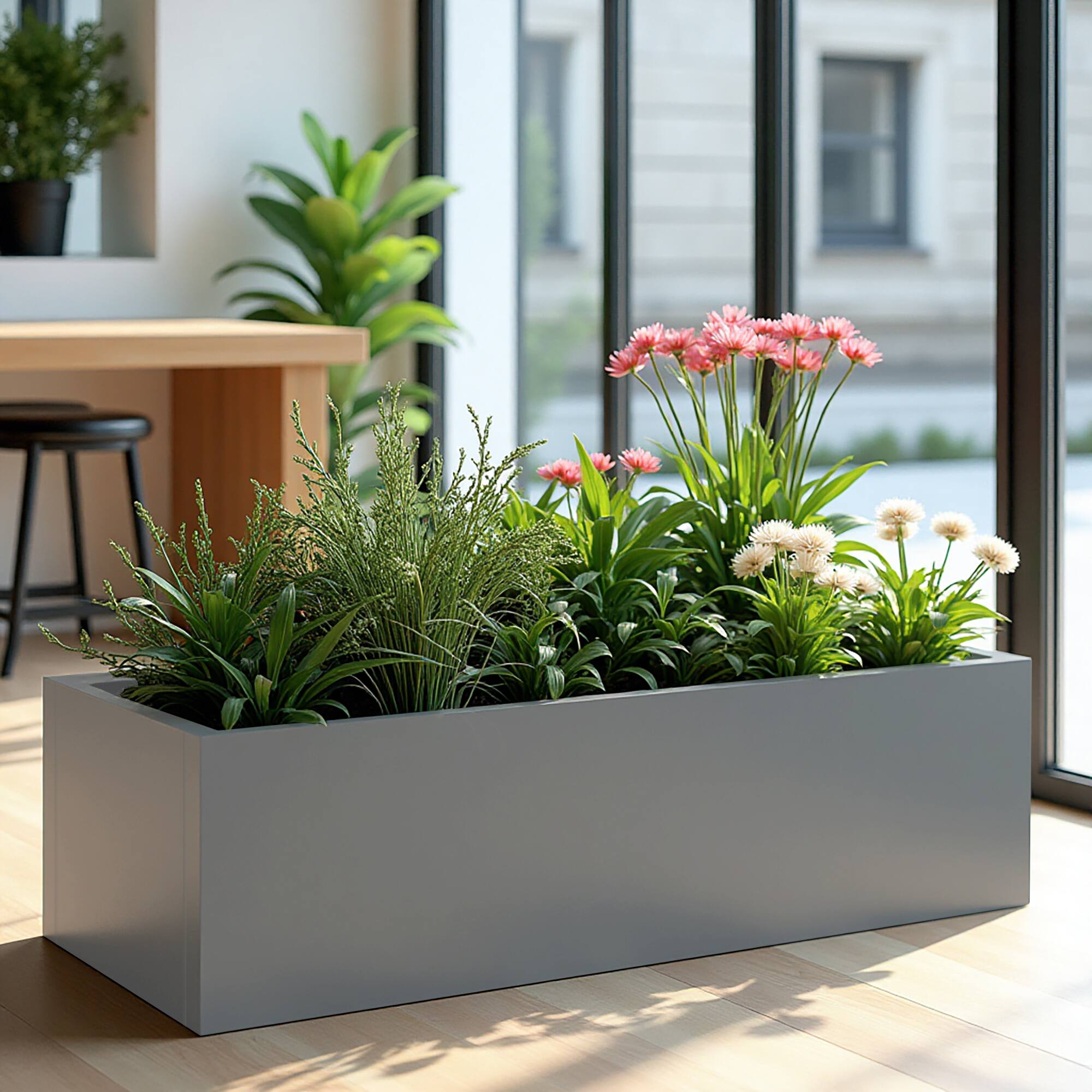 Alt View 3. PexFix - 36 in. W x 10 in. H Rectangle Metal Planter Box Raised Garden Beds with Drainage Hole-Ideal for Patio and Backyard - Gray.