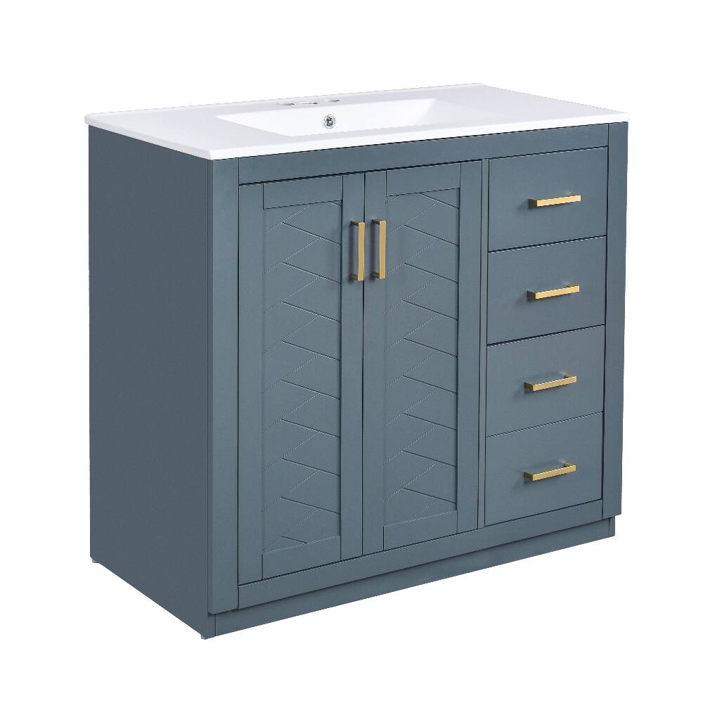 Alt View 7. Loheer - Loheer 36 inch Bathroom Vanity with Sink Solid Wood Frame Blue - Blue.