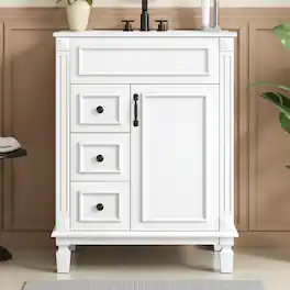Loheer - 24 inch bathroom vanity with sink Small Bathroom Vanity with 2 Drawers and Adjustable Shelf - White