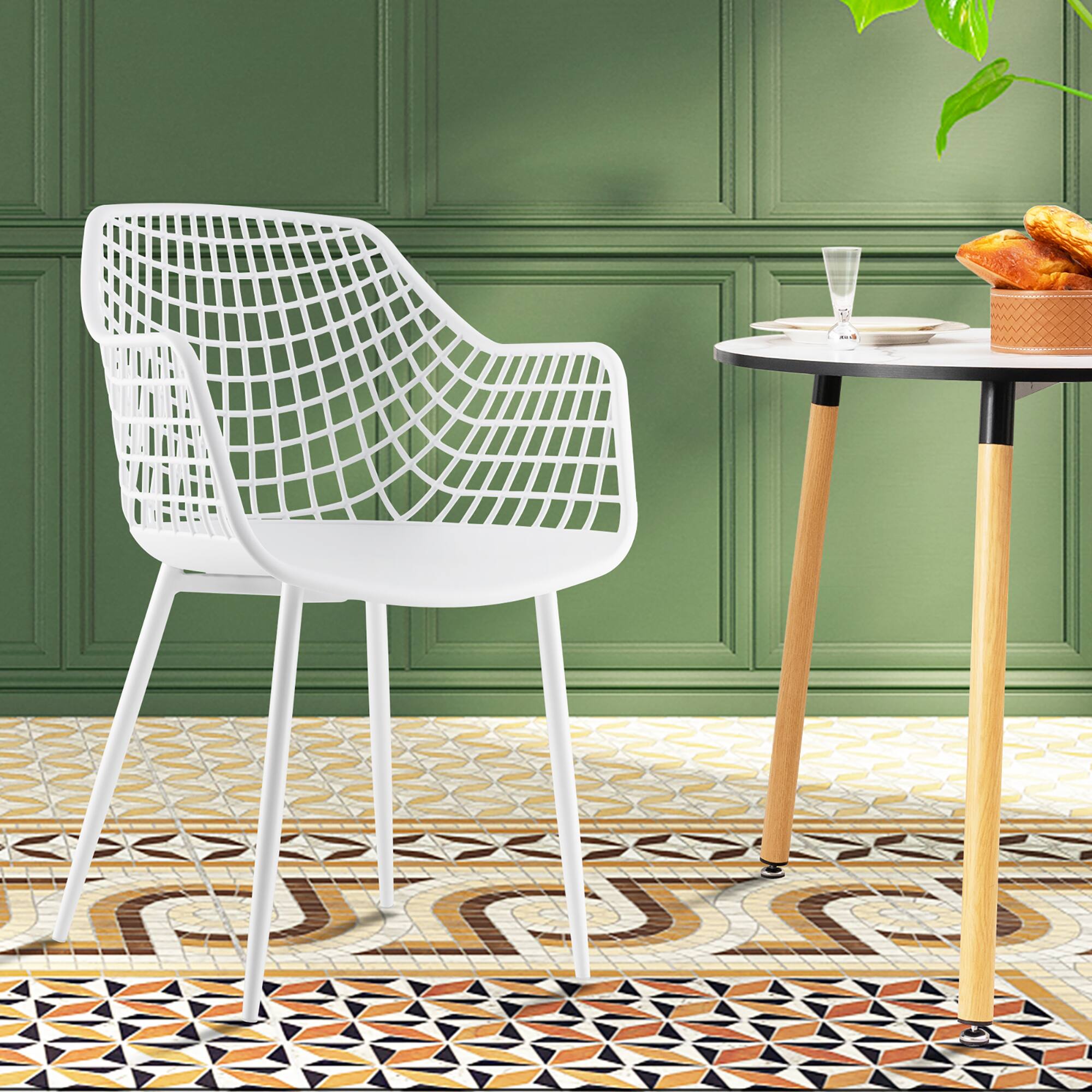 Left. Costway - Dining Chair Set of 4 Plastic Shell Hollow with Metal Legs - White.