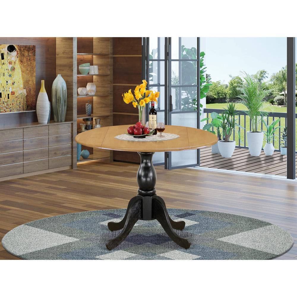 Angle. East West Furniture - East West Furniture Dining Room Table with Drop Leaves - Oak Table Top and Black Pedestal Leg Finish - Multi-Color.