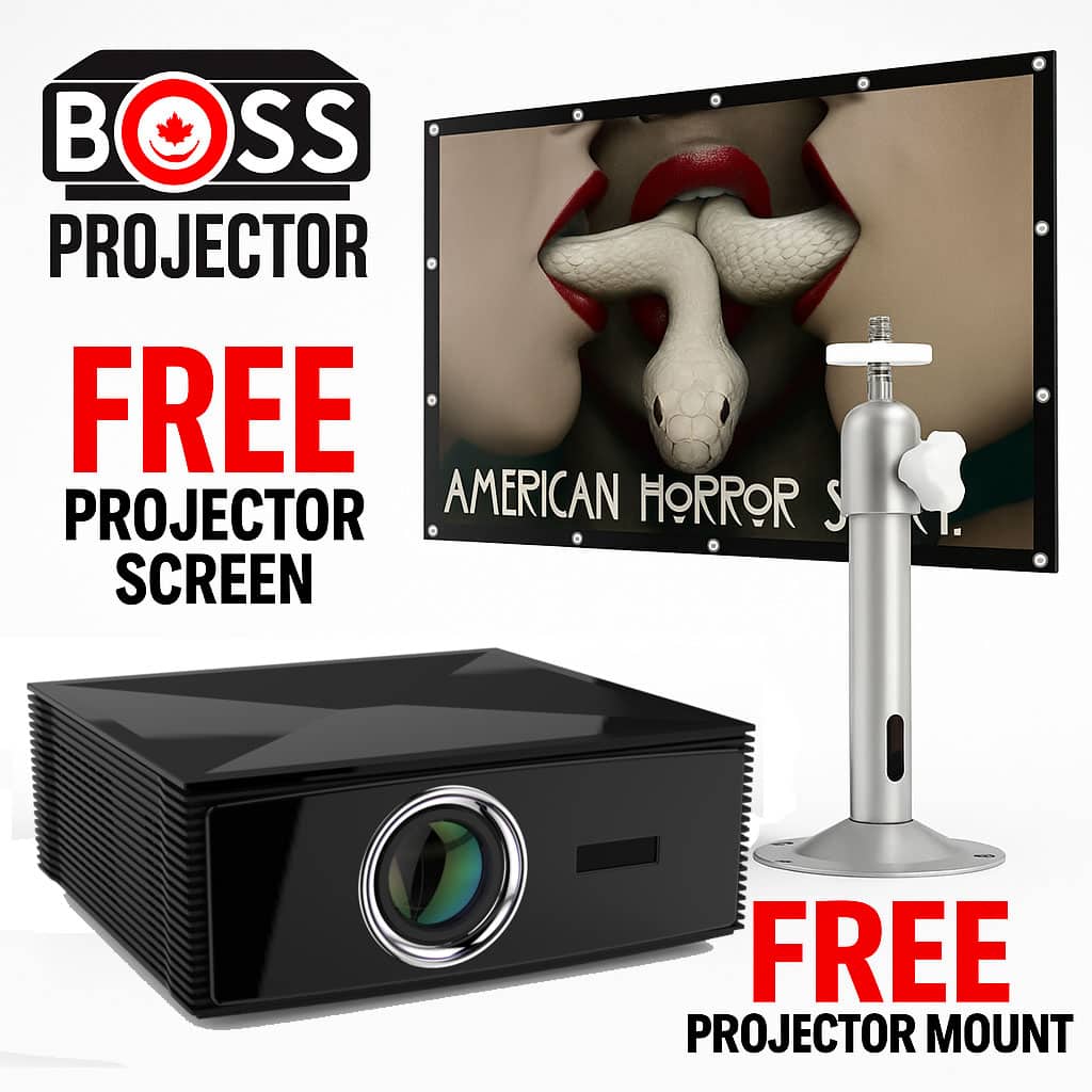 BOSS - S6A Full HD Projector | 5000 Lumens | Android, Wi-Fi, Bluetooth | HDMI, USB | Portable Design - Black