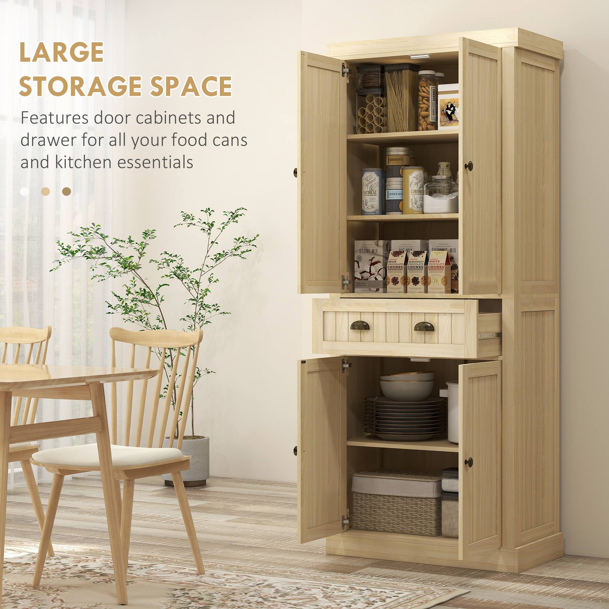 LARGE STORAGE SPACE  
Features door cabinets and drawer for all your food cans and kitchen essentials