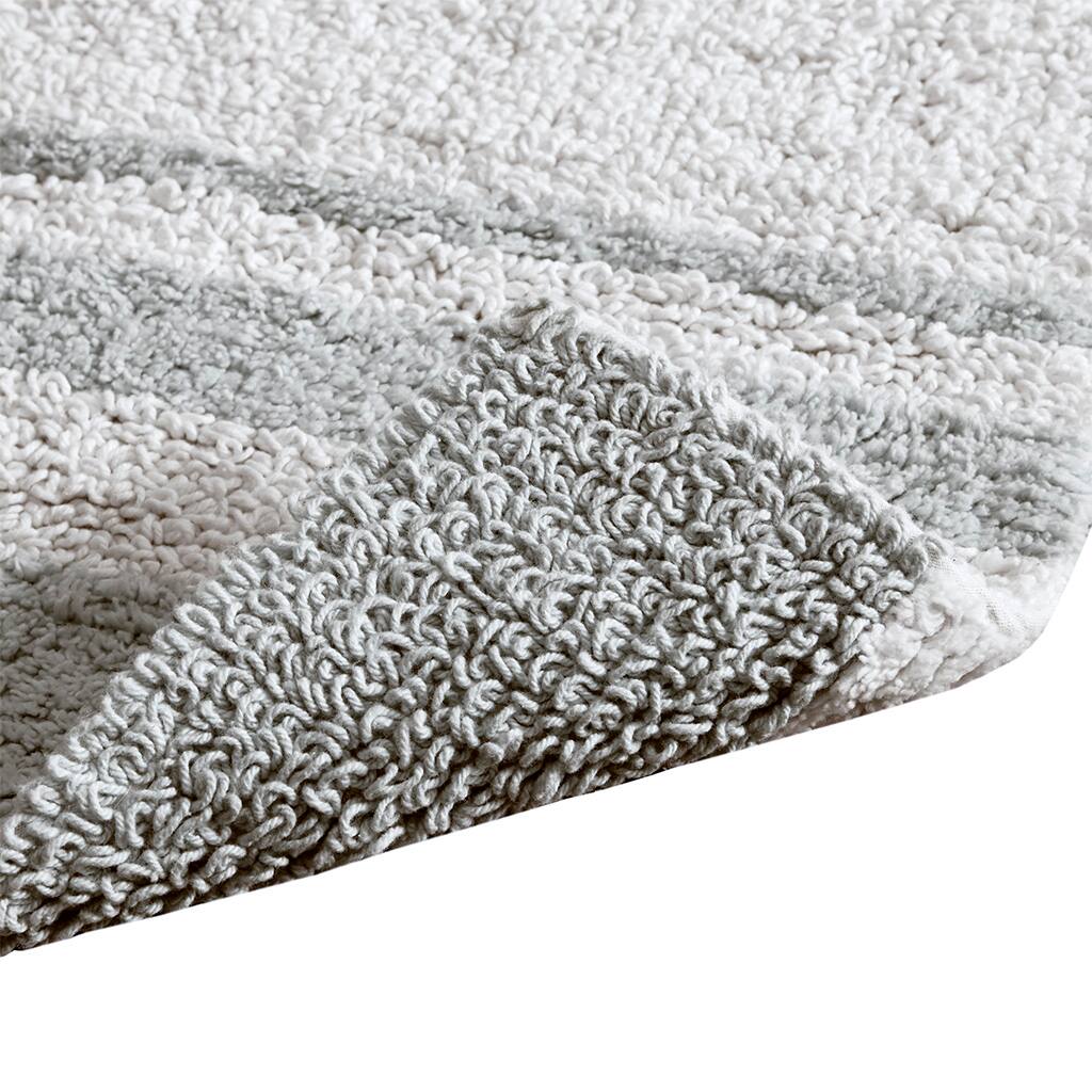 Alt View 2. APRILSOUL - Reversible Cotton Bath Rug Casual Stripes Soft Plush Highly Absorbent - Gray.