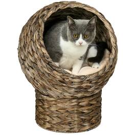 Pawhut - Handwoven Elevated Cat Bed, Soft Cushion, Cat Egg Chair Shape, with Stand, Raised Wicker, Indoor, 20.5" H