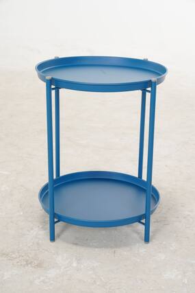 Front. DOMETOUR - 2-Tier Outdoor Steel Patio Side Table - Peacock Blue.