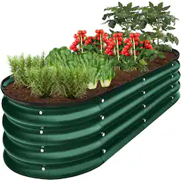 Best Choice Products - 4x2x1ft Outdoor Raised Metal Oval Garden Bed, Planter Box for Vegetables, Flowers - Dark Green