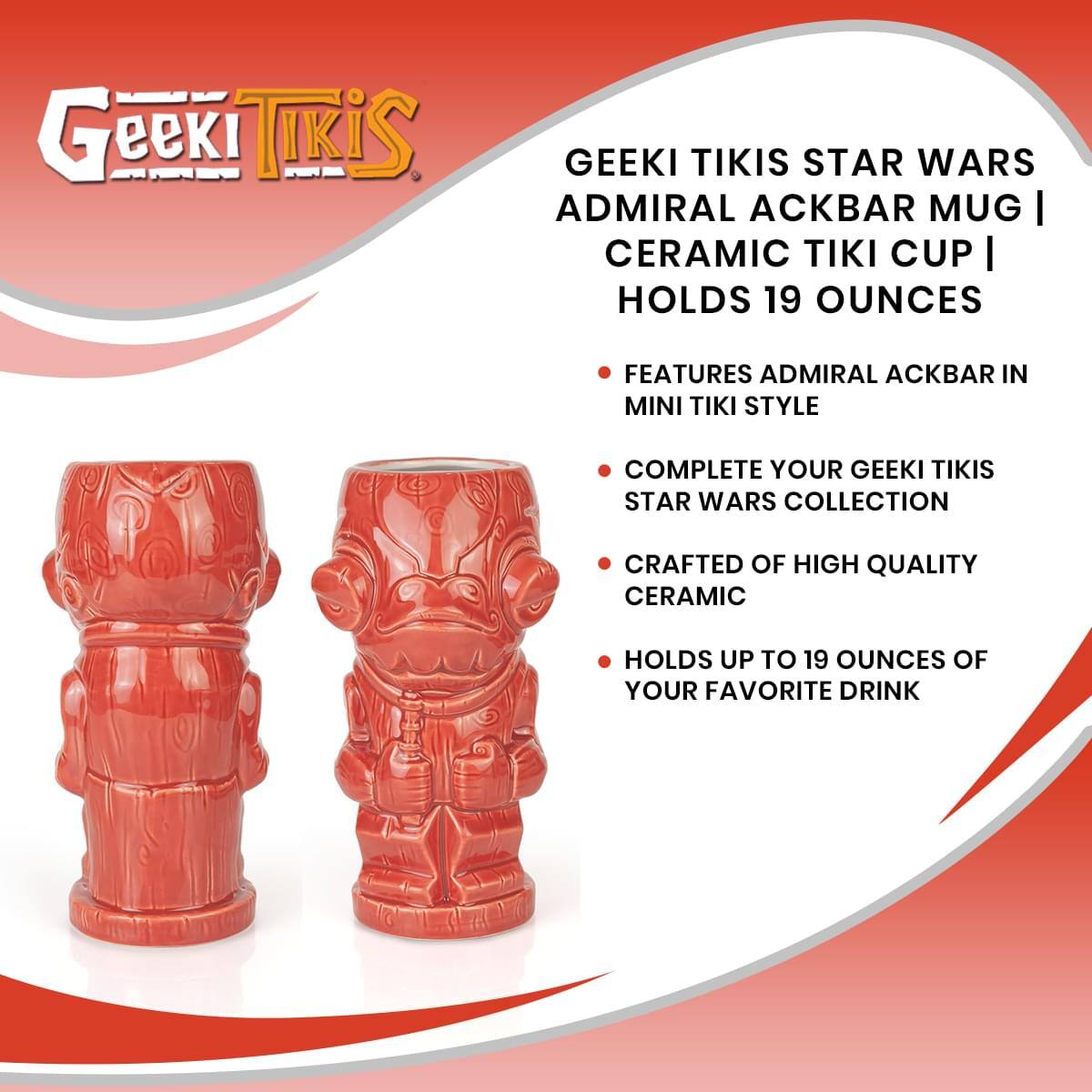 Geeki Tikis Star Wars Admiral Ackbar Mug | Ceramic Tiki Cup | Holds 19 Ounces

- Features Admiral Ackbar in Mini Tiki Style
- Complete Your Geeki Tikis Star Wars Collection
- Crafted of High Quality Ceramic
- Holds Up to 19 Ounces of Your Favorite Drink