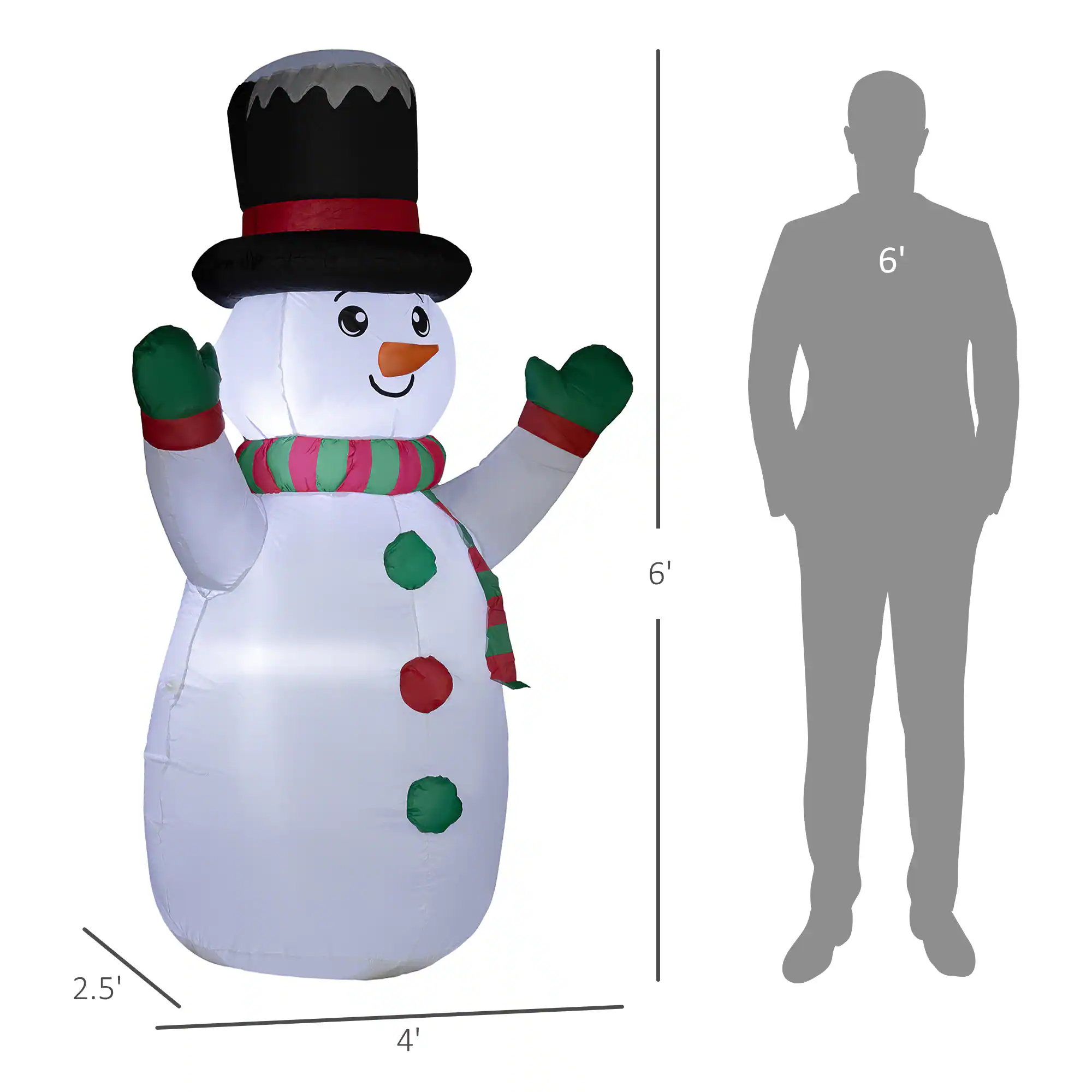 Alt View 2. Outsunny - 6ft Inflatable Snowman, Xmas Blow Up Yard Decorations with Built-in LED Lights - White.