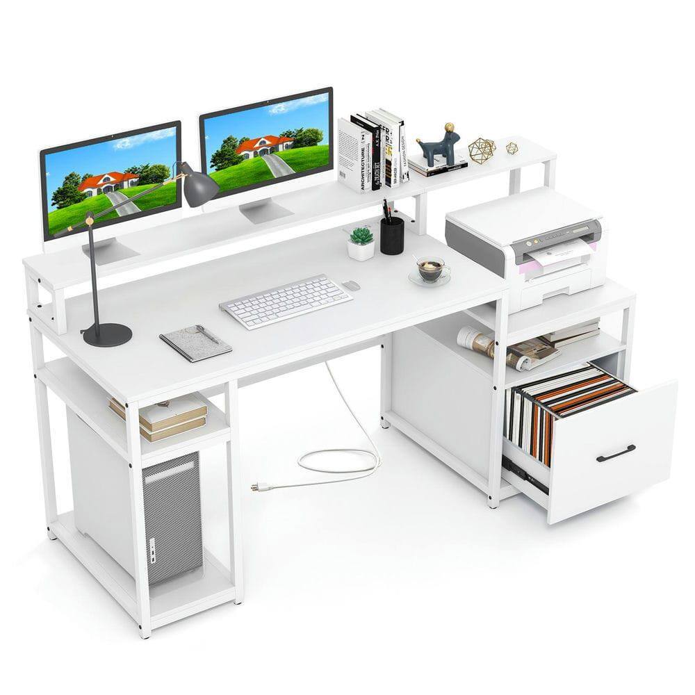 Alt View 1. Kadyn - 67-Inch Computer Desk - Monitor Stand & File Drawer, White - White.