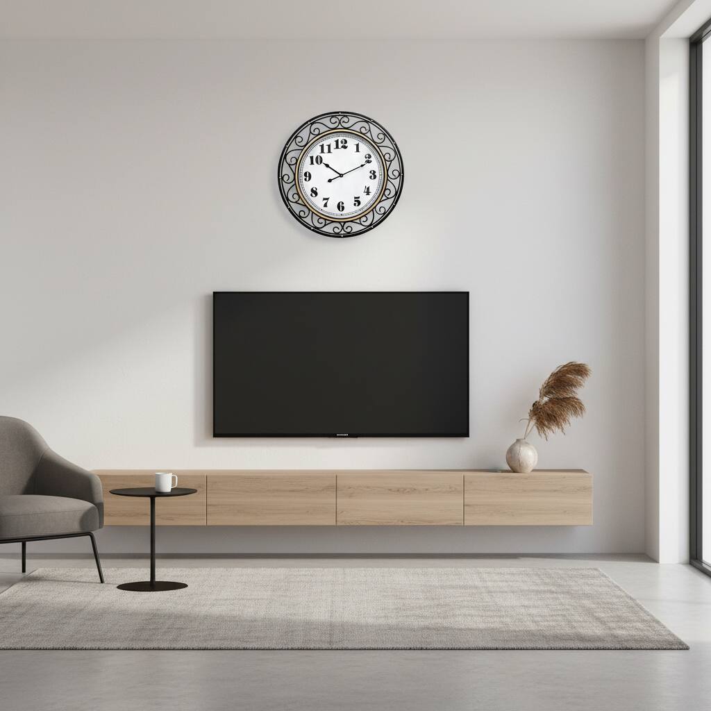 Alt View 1. Dazzed Corner - 24 Inch  Battery Operated Metal Frame Wall Clock Silent - Black.