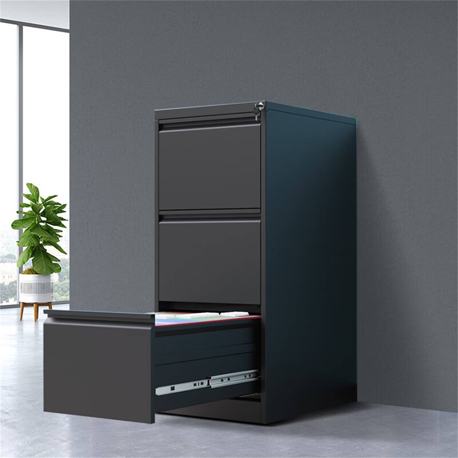 Back. COWLOWN - 4 Drawer Lockable Metal Vertical File Cabinet Black Storage Organizer for Letter A4 Legal Size Files Home Office Use.