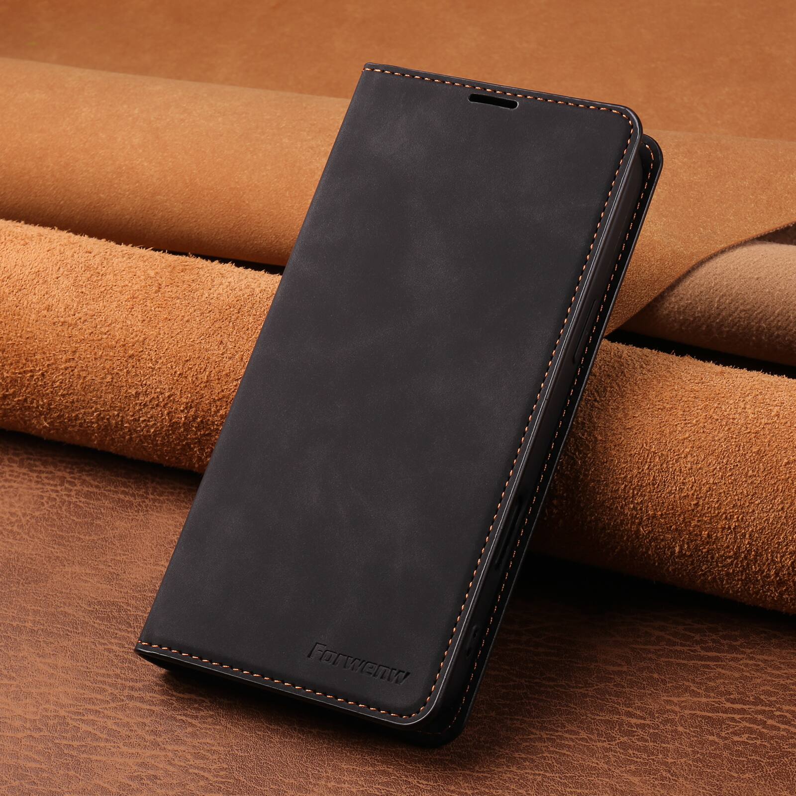 Angle. Dteck - Magnetic Case For iPhone 18 Pro Max, Shockproof Wallet Card Pocket Viewing Kickstand Protective Folio PU Leather Cover - Black.