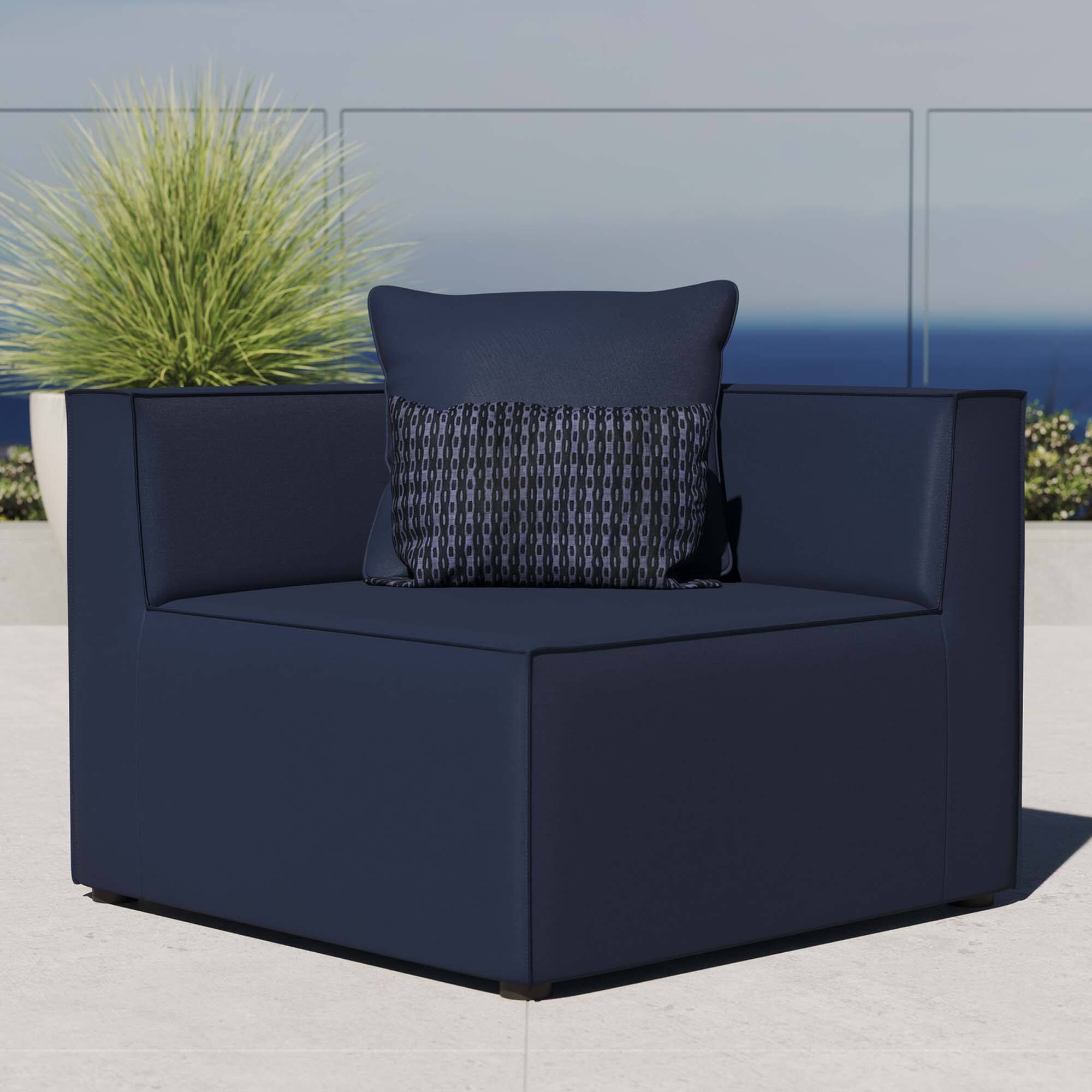 Saybrook Outdoor Patio Upholstered Sectional Sofa Corner Chair by Modway - Navy