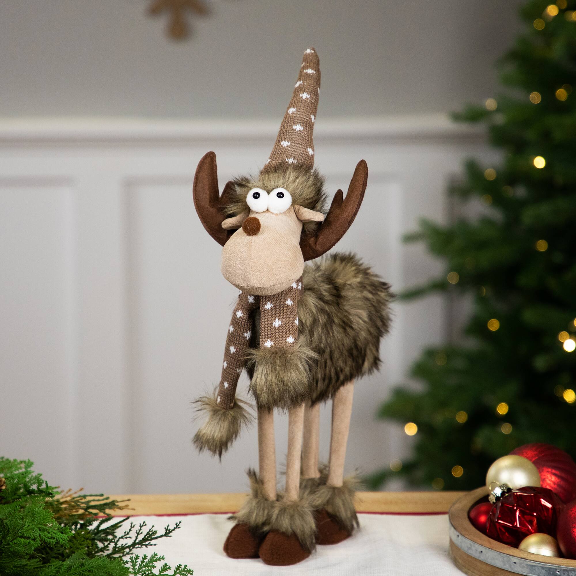 Front. Northlight - Standing Four Legged Moose Christmas Figure - 19" - Brown and White - Brown.