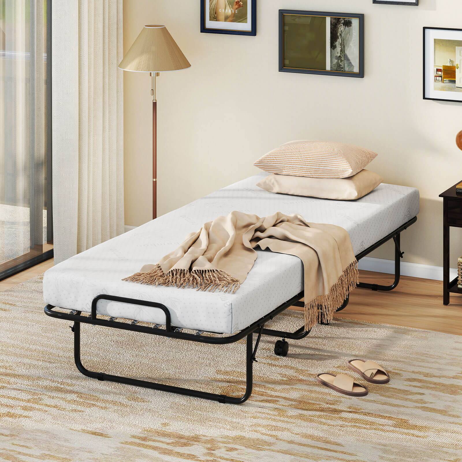 Alt View 1. Costway - Costway Folding Bed with Mattress 74" x 31" Cot Size Rolling Guest Bed Space Saving - White.