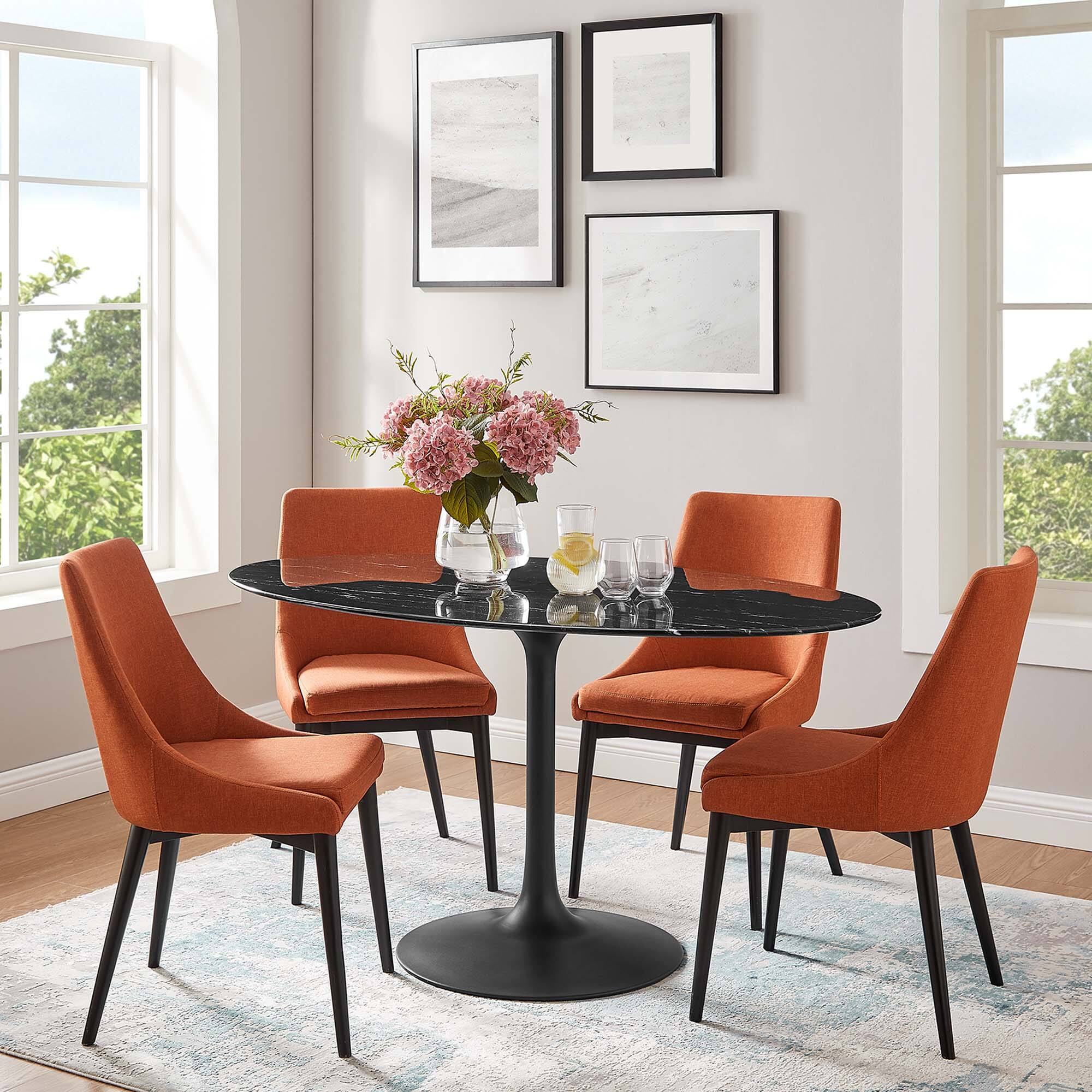 Alt View 2. Modway - Lippa 60" Oval Faux Marble Dining Table by Modway - Black Black.