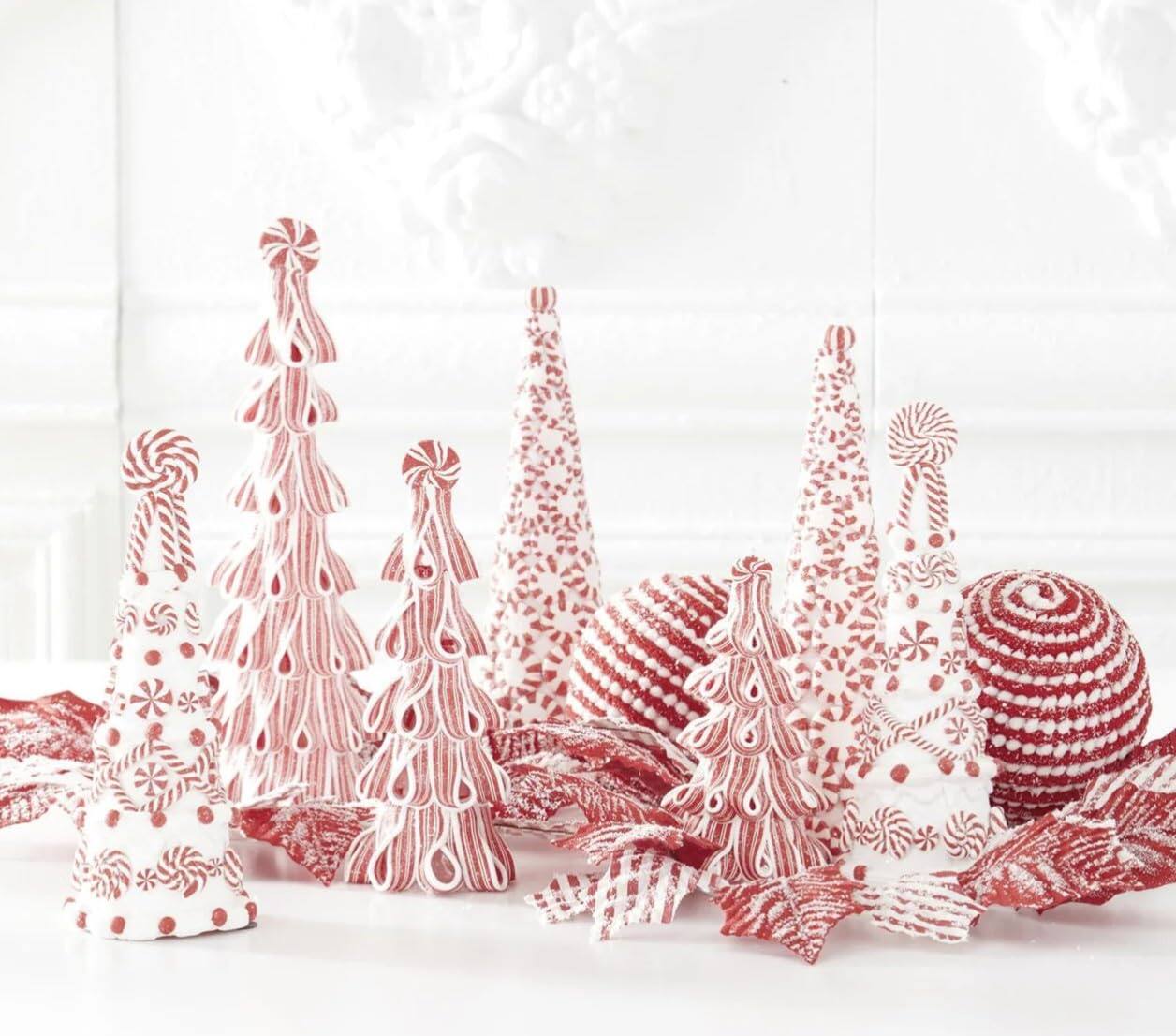 Left. The Gerson Companies - Gerson Incandescent Red/White Peppermint Ribbon with Light Christmas Tree 18 in. - Red|White.